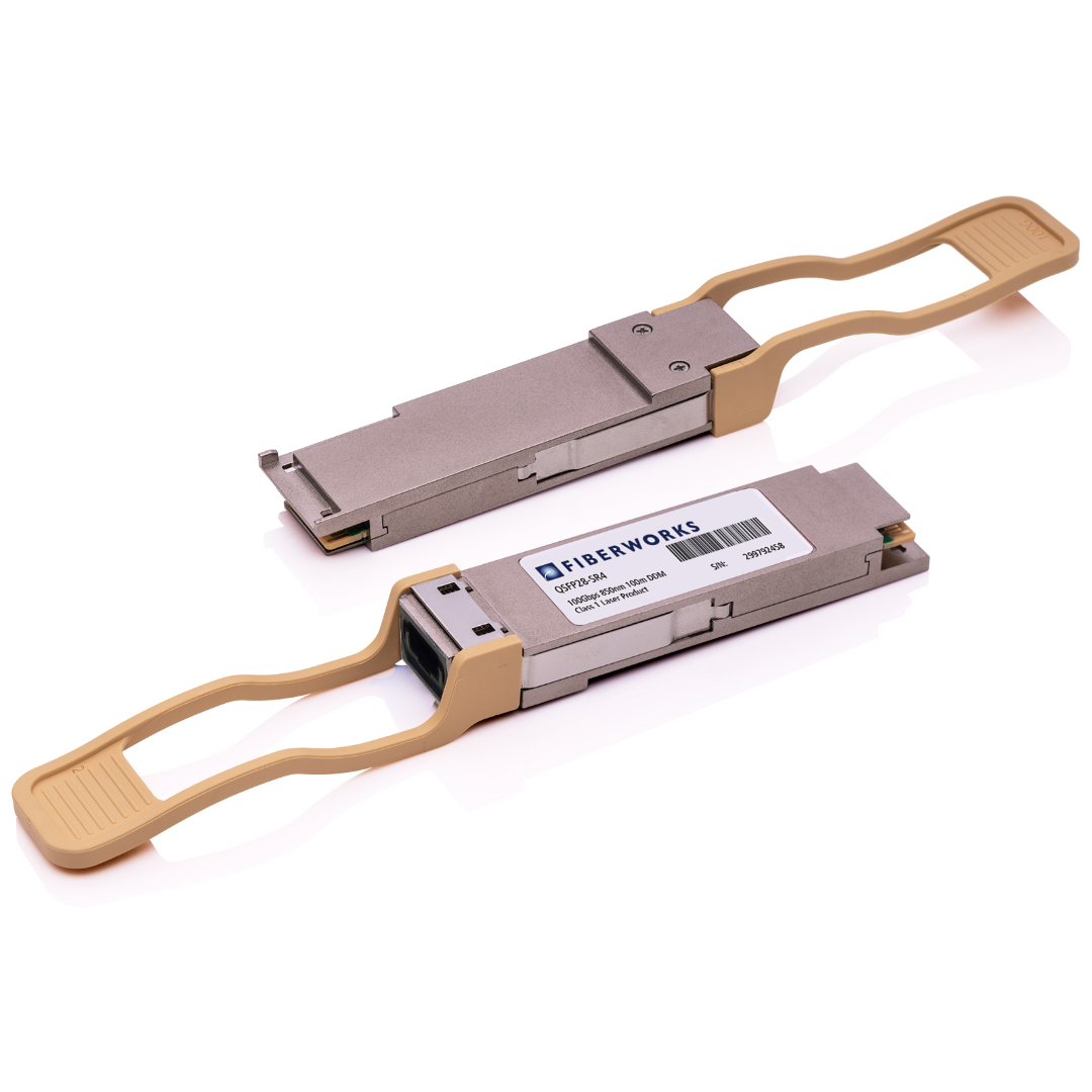 QSFP28-SR4-U Fiberworks AS  QSFP28, 100GBASE-SR4, 4x25.8 Gbps, 100m 850nm, 2dB, MM, MPO8, Fiberworks