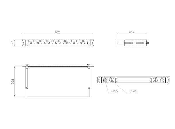 AFL1U sliding panel m/24 LC-DPX SM adpt. Inkl. skjøtebrett og fiberguide 